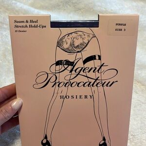 Agent Provocateur Purple Seam & Heel Hold Up Stockings Hosiery Size 3